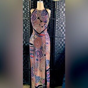 Halter gown textured fabric with rhinestones straps and leg openings slit